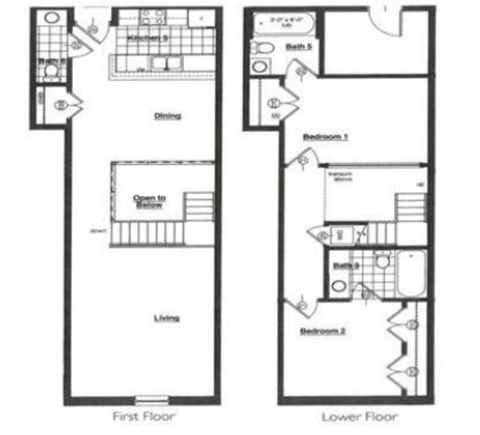 Floor plan for 2 beds, 2 baths, 1165 sqft